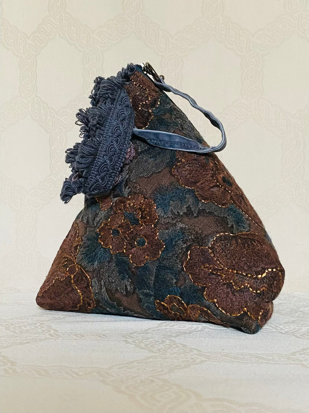 Sac Berlingot Essentiel Jacquard Bleu Pétrole – Bandoulière Fait Main | MariParis