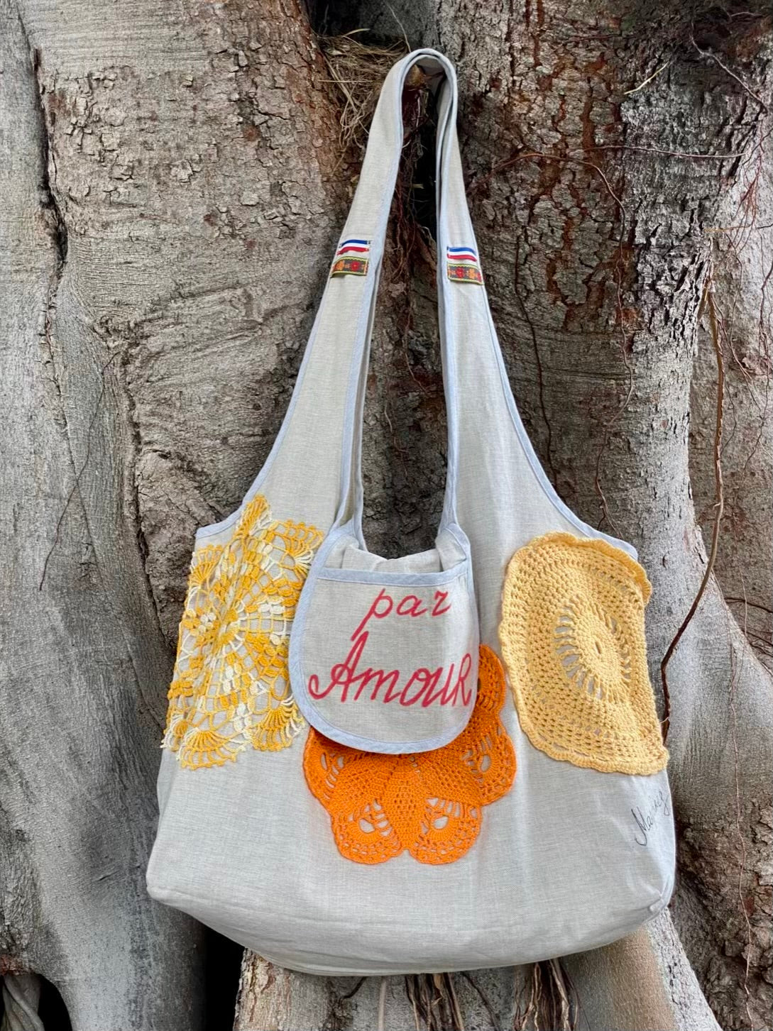 Grand Sac Cabas Par Amour – Lin Chiné – Collection Jardin Impérial