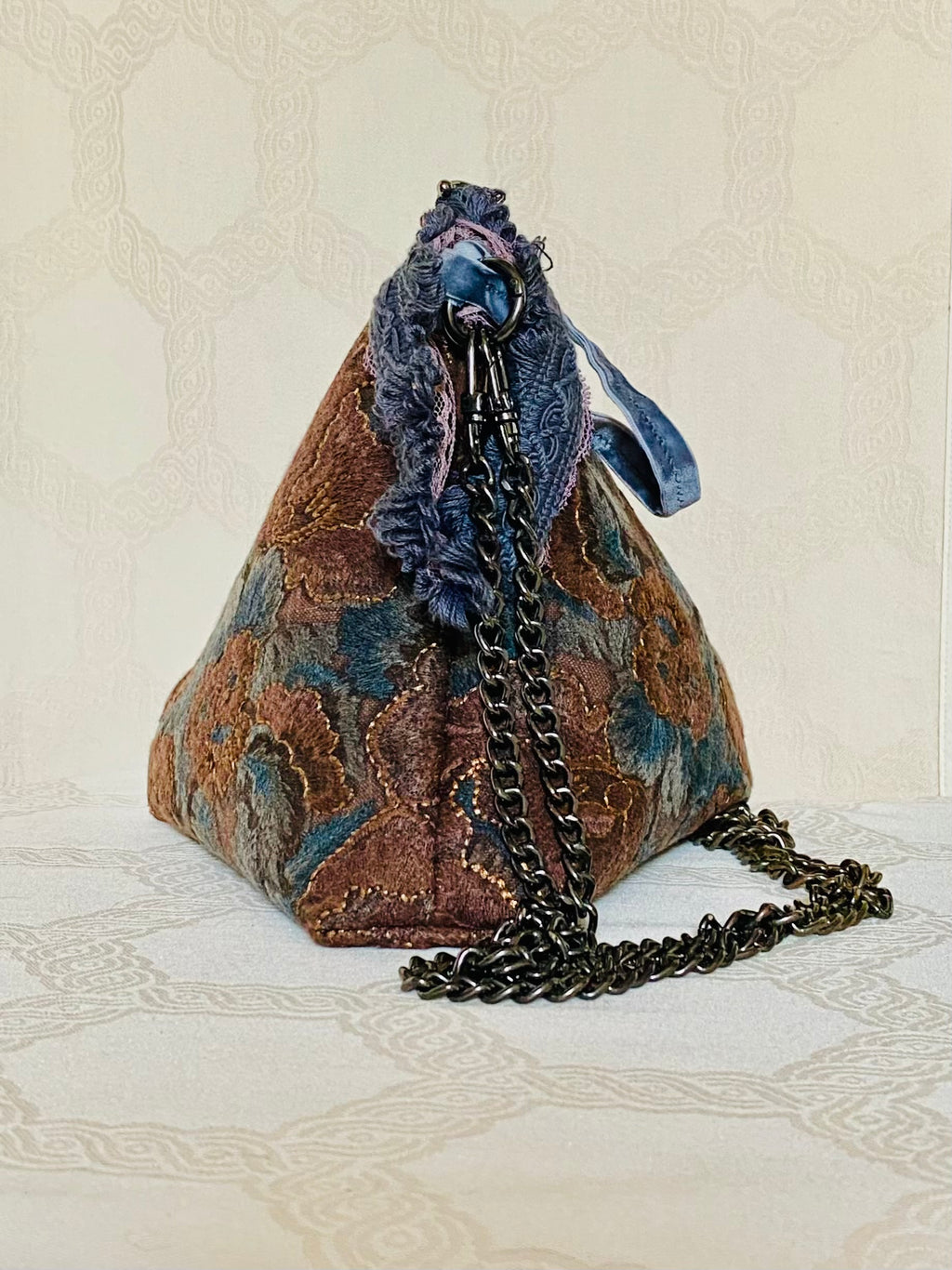 Sac Berlingot Essentiel Jacquard Bleu Pétrole – Bandoulière Fait Main | MariParis