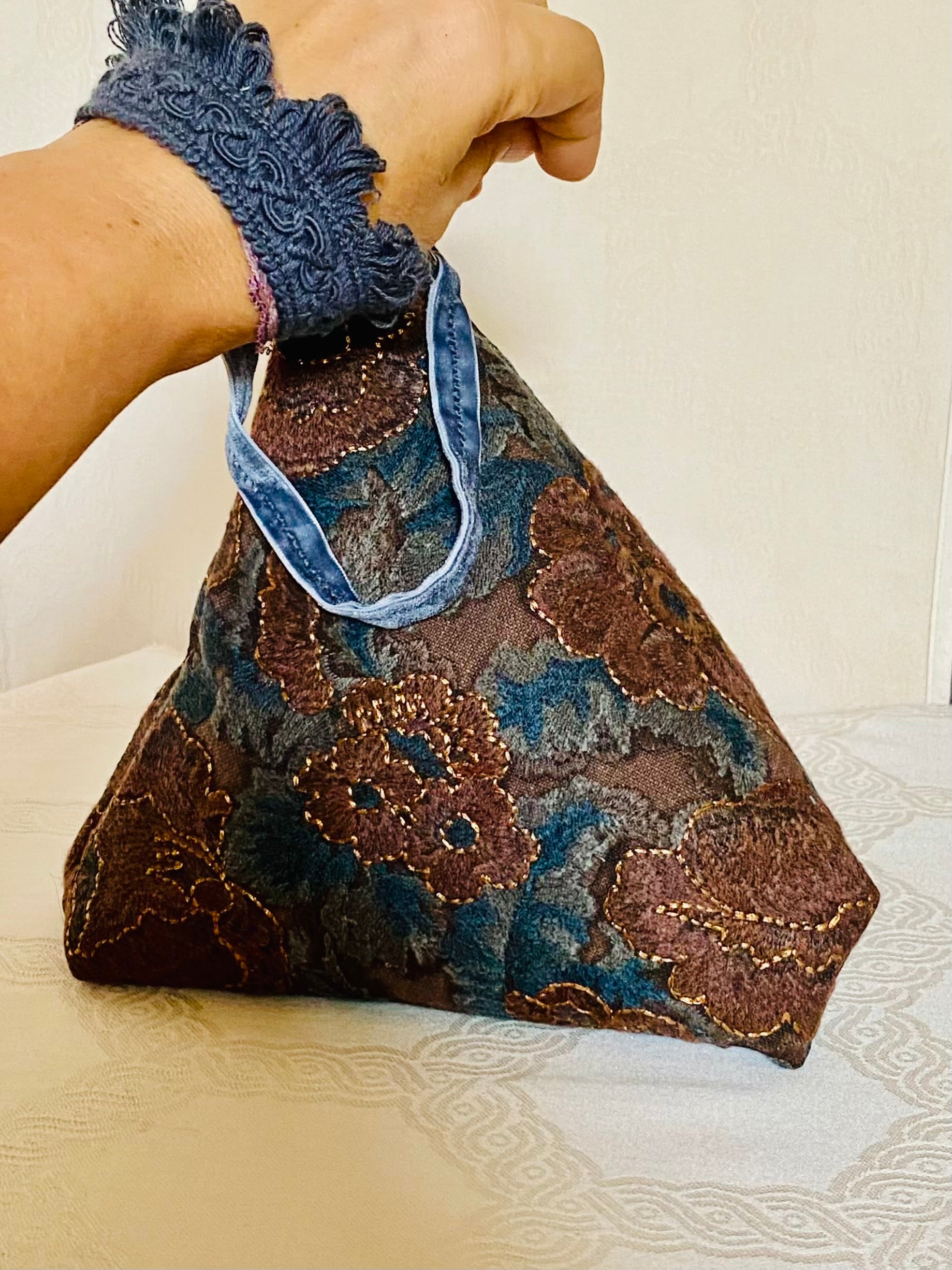 Sac Berlingot Essentiel Jacquard Bleu Pétrole – Bandoulière Fait Main | MariParis